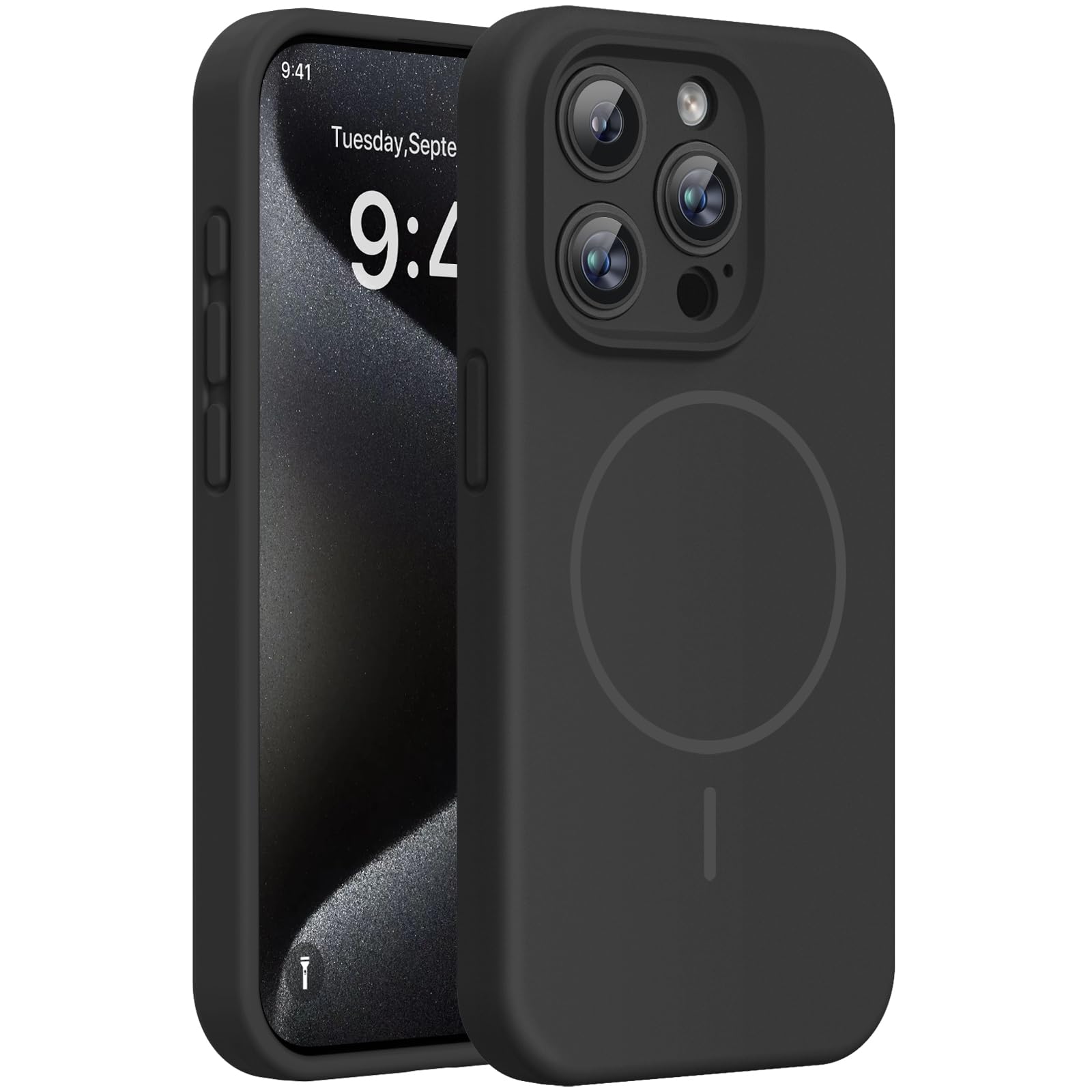 Miracase Silicone &amp; Magnetic for iPhone 15 Pro Case, Black