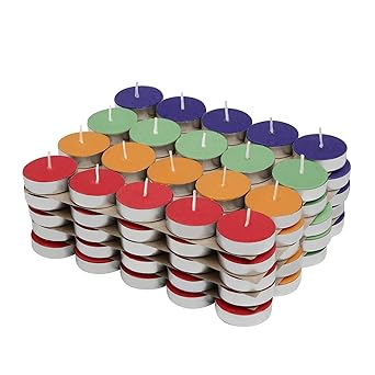 SKYTRENDS Wax Tealight Candles, 3.5-Hour Burn Time, Smokeless, No Residue (Set of 50, Multicoloured, Unscented)