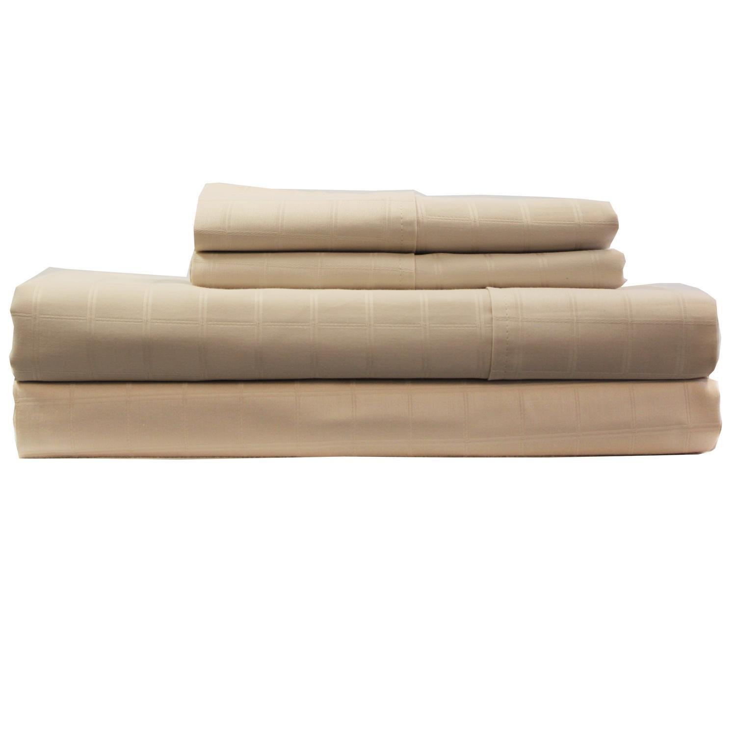 Devonshire Collection of NottinghamDC-T450K-1 WPAN-SAT-ASH-EG 450 Thread Count Square Window Pane Set with Solid Hem, Extra Soft-Breathable & Cool Sheets-Hypoallergenic, King