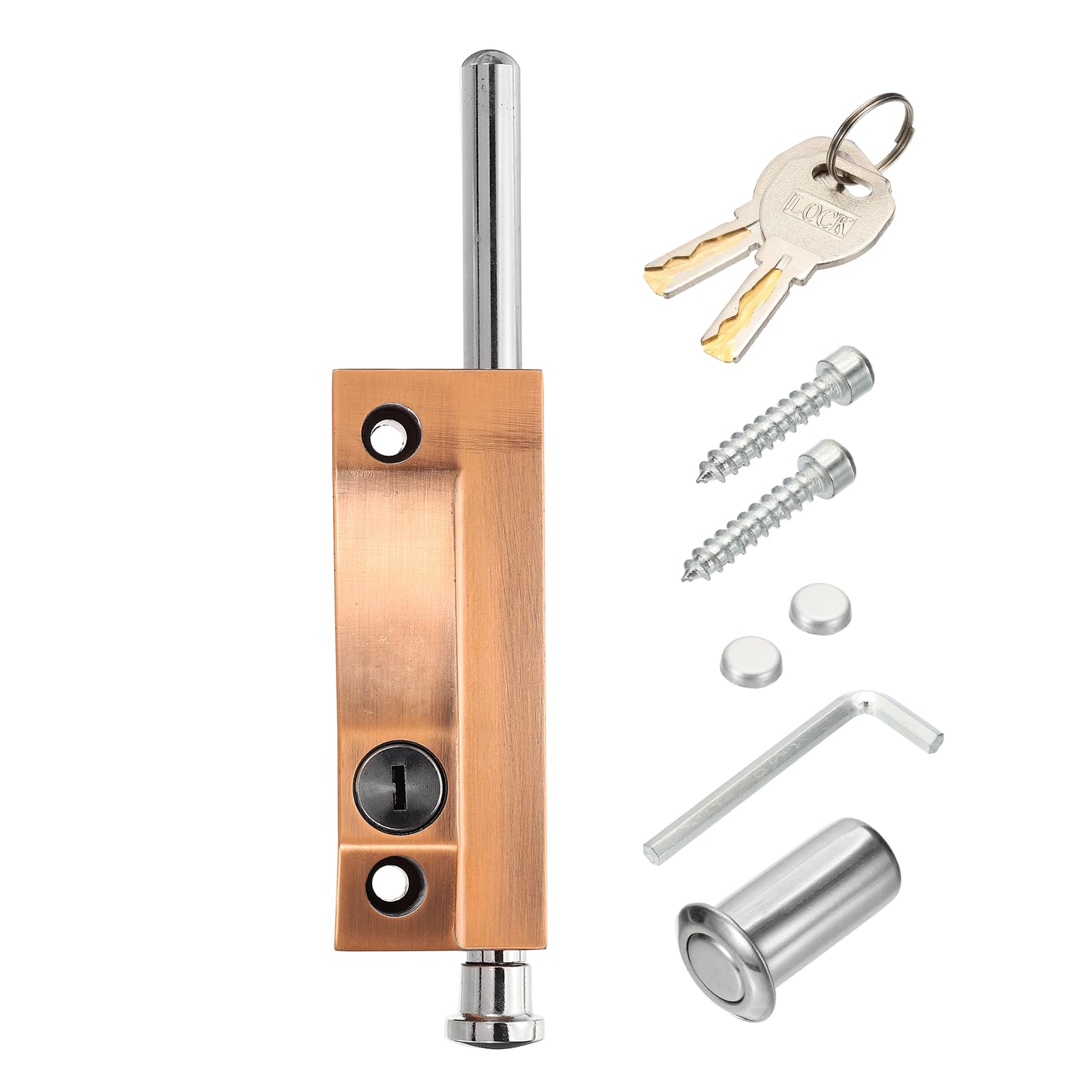 PATIKIL Sliding Patio Door Lock Set, Rectangle Sliding Door Security Lock with Bolt and Keys for Bedroom Bathroom Kitchen Balcony, Coppery