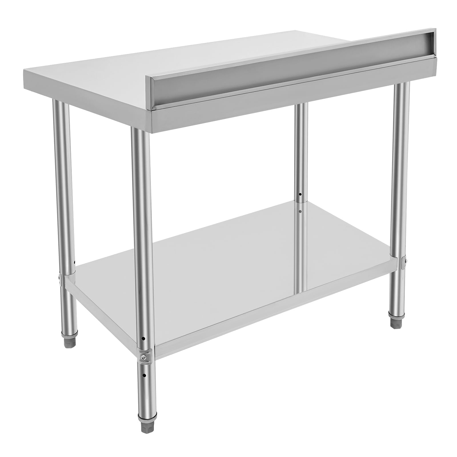 Mesa de trabajo de acero inoxidable, 2 niveles, 100 x 60 x 97 cm, soporta hasta 500 kg, patas ajustables, superficie de almacenamiento, mesa gastronómica