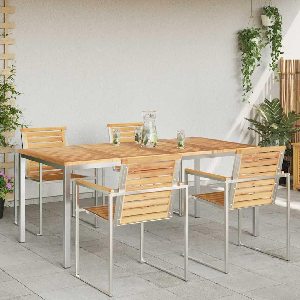 Stół ogrodowy 180 x 90 cm, wykonany z litego drewna tekowego i stali nierdzewnej, odporny na warunki atmosferyczne, na taras i do ogrodu, składany, trwały, do użytku na zewnątrz, owalny