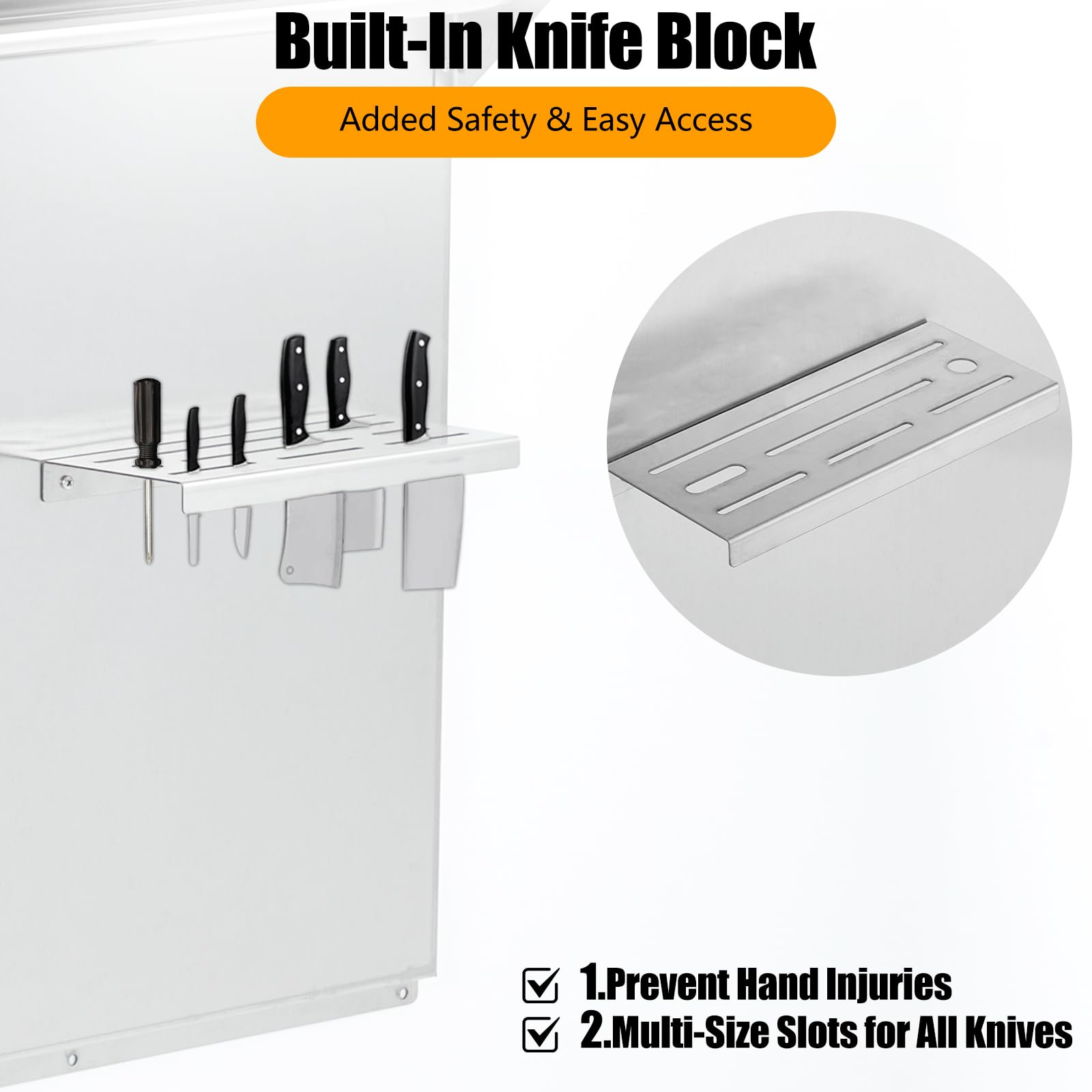 30"x30" Stainless Steel Range Backsplash for Stove Hood, Wall Mount Panel with Storage Shelf & Knife Rack, Commercial Backsplash Shield, Pre-Drilled Holes for Easy Installation & Cleaning - 4