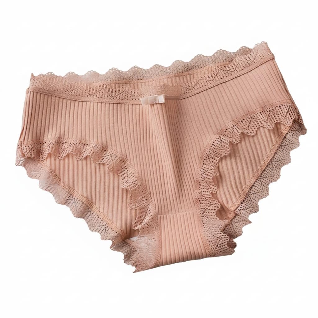 Women's Ribbed Cotton Lace Trim Panty, Cream White, Delicate Romantic Style with Satin Bow, Breathable Comfort-picture-54