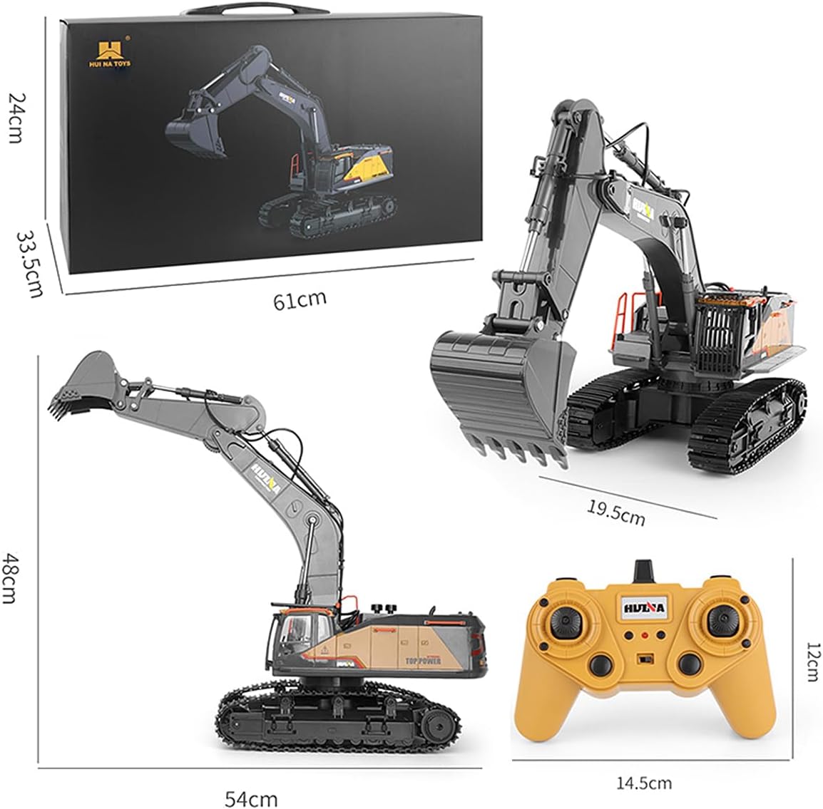 CUTEROOM 1/14 Scale RC Excavator, 22 Channel Remote Control Construction Vehicle with Metal Shovel, 2.4Ghz Excavator with Realistic Lights & Sounds, Rechargeable Battery, Gift for Birthday Christmas