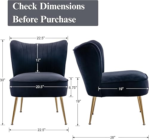 Miniatura 2 de Janoray Juego de 2 sillas decorativas de terciopelo cómodas para sala de estar, sin brazos, silla lateral de mediados de siglo, silla de sofá