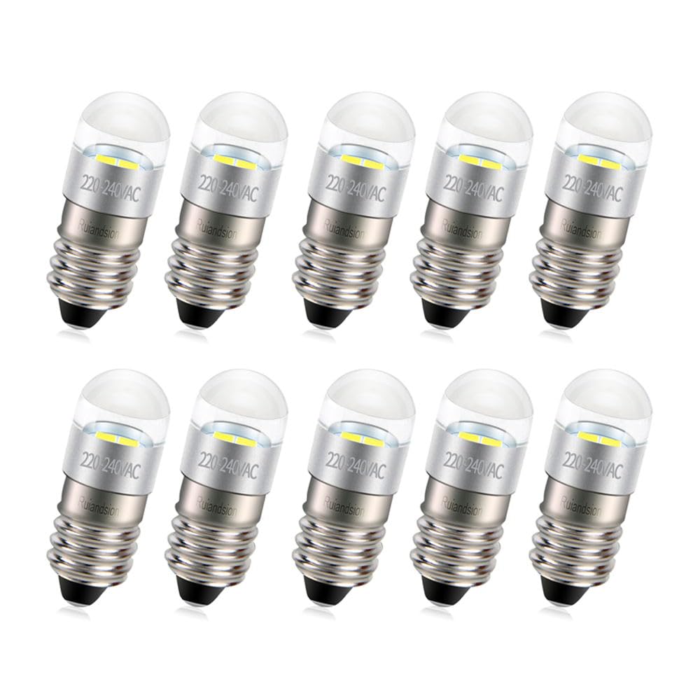 Ruiandsion 10 PCS E10 LED Bulbs 220V 230V AC White E10 Edison Screw Base Socket LED Bulb for Closet Garden Balcony Landscape Lights