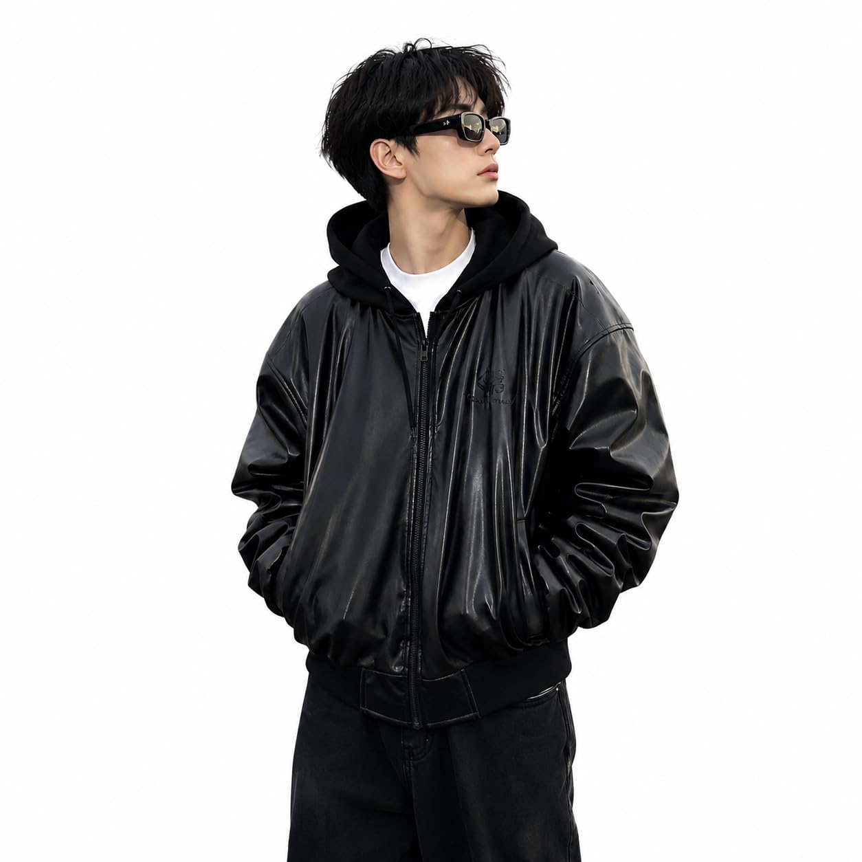 Faux Leather Hooded Bomber Jacket for Men & Women | Oversized Zip-Up Streetwear Jacket | All Season Casual Travel & Biker Wear-picture-44