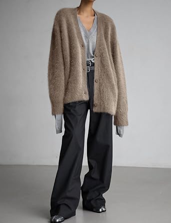 Arssm Womens Fuzzy Cardigan Sweater V Neck Sweaters Fluffy Top