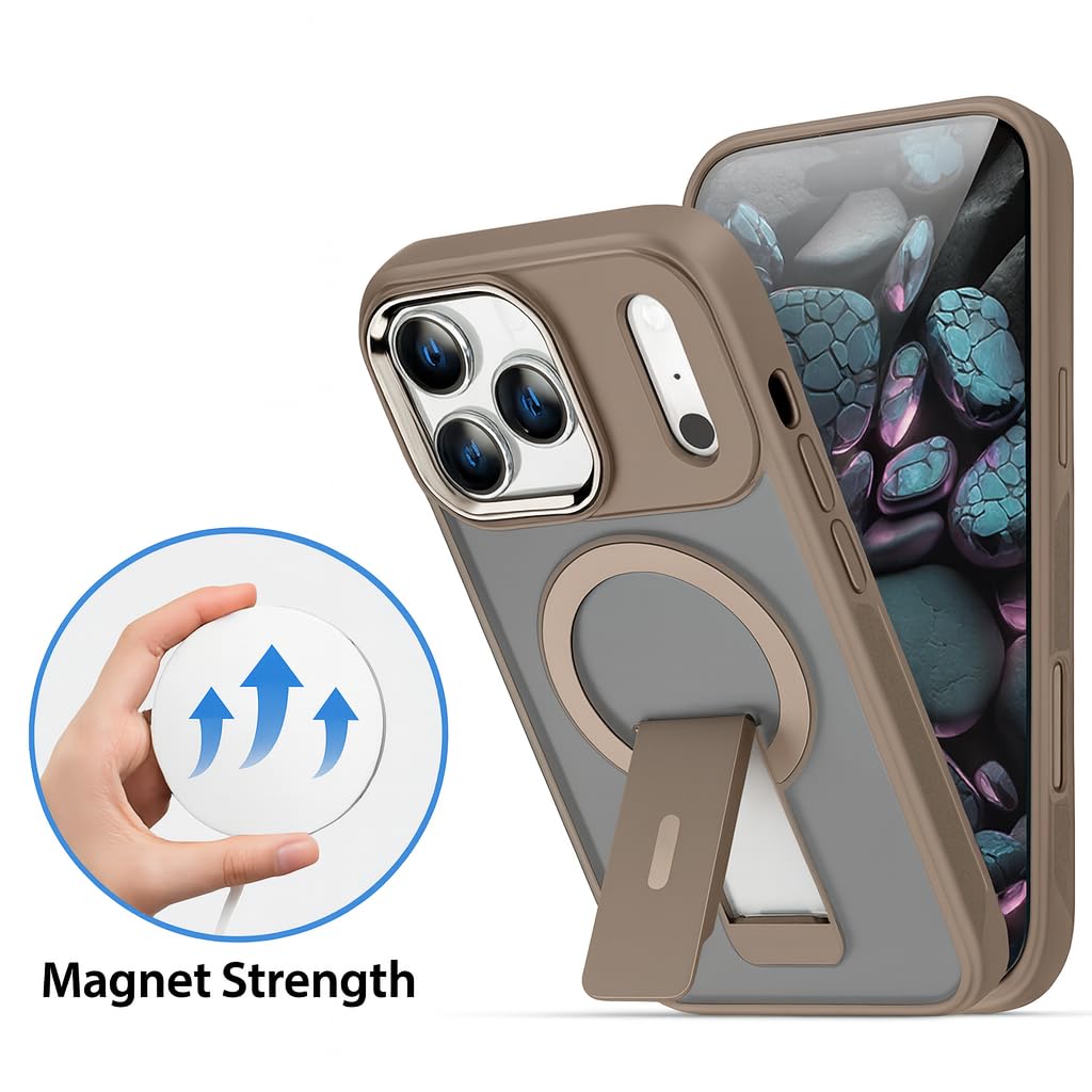 Custodia magnetica per iPhone 17 Pro Max - Forte chiusura magnetica N52, protezione di grado militare, custodia opaca sottile traslucida con cavalletto integrato, compatibile con ricarica