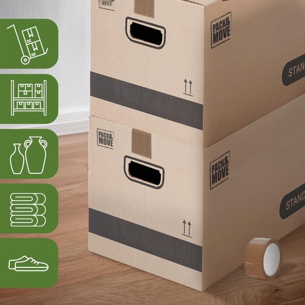 Pack de cajas de cartón para mudanza 54L - 60x30x30 cm - certificados FSC 70% - Pack and Move (40)