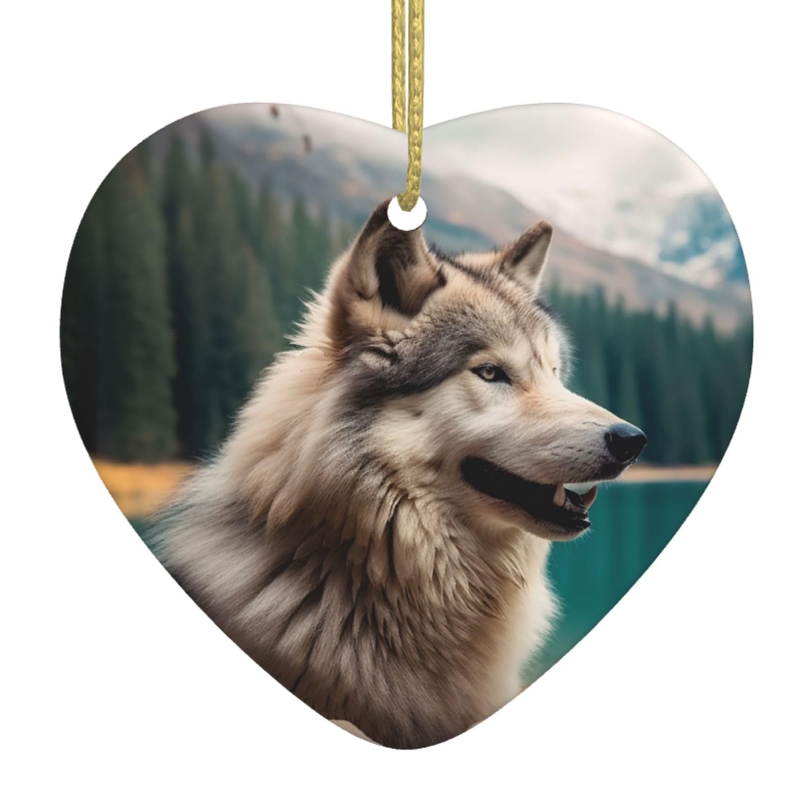 Fodpand Women's White Fun Animal Wolf Christmas Ornaments 2025, Gift Exchange For Men, Collectible Ceramic Ornament Heart Hanging Ornaments For Christmas Tree Decoration
