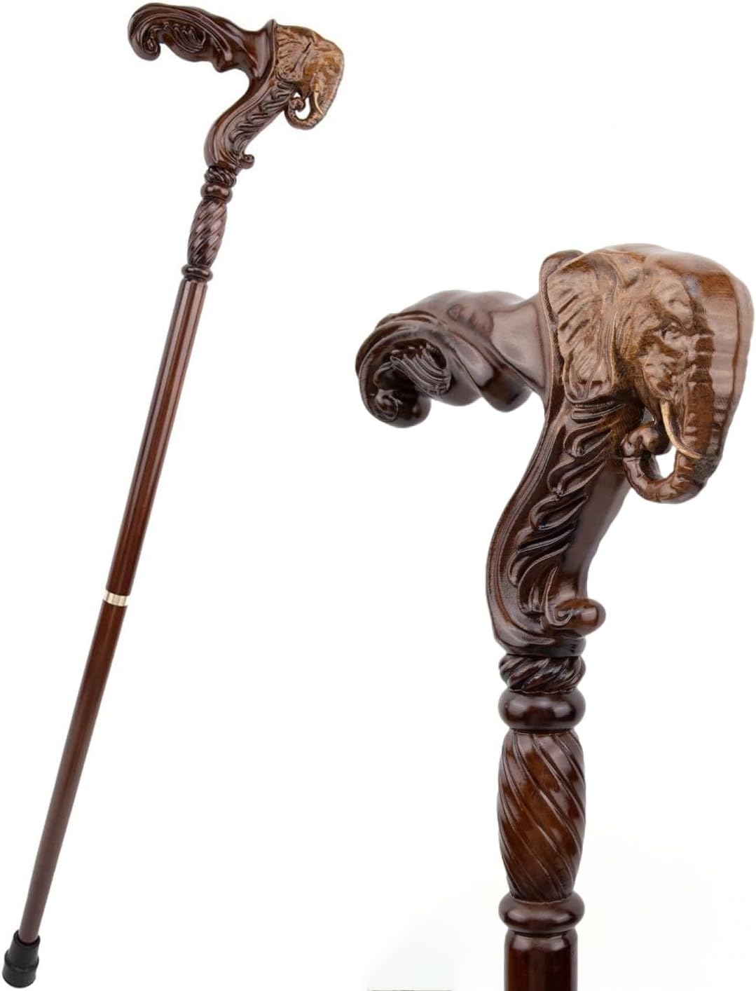 38.4in Elephant Brown Wooden Fashion Walking Stick, Ergonomic Handle for Men and Women Walking Stick for Seniors