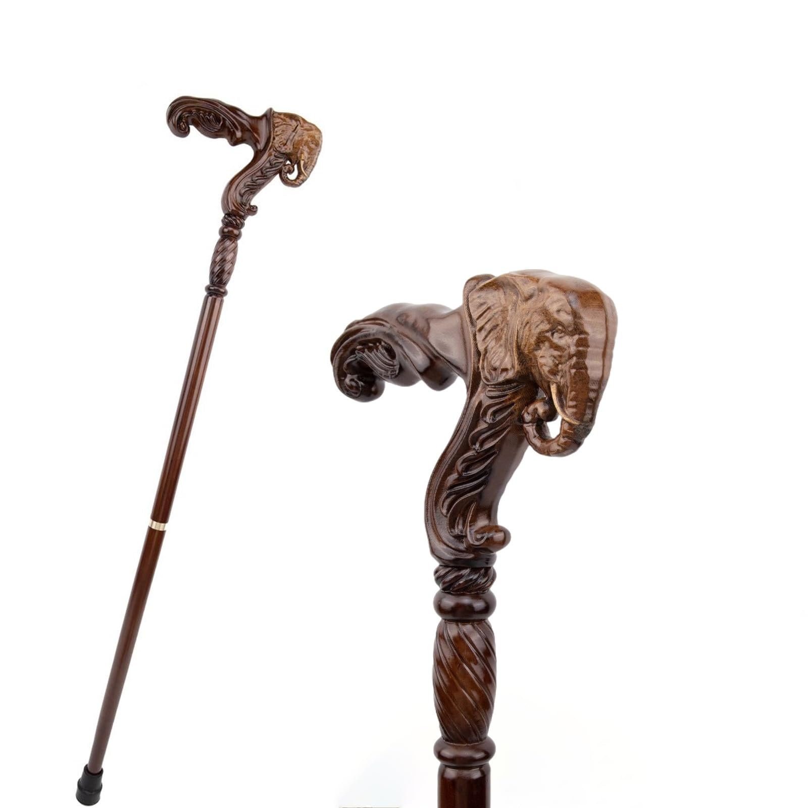 Bastón de Madera de Elefante Marrón de 97 Cm, Mango Ergonómico Ideal para Hombres y Mujeres Mayores