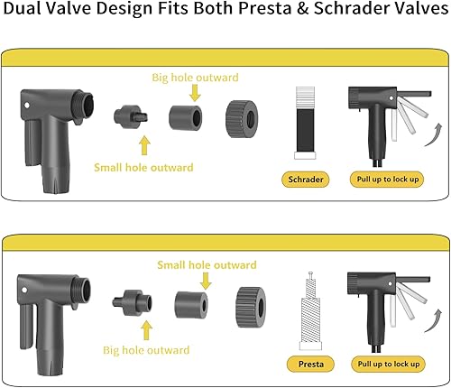 Miniatura 2 de Bomba de bicicleta portátil, inflador de neumáticos de bicicleta, bomba de aire de bicicleta con Presta y Schrader, inflador de bola bomba de piso