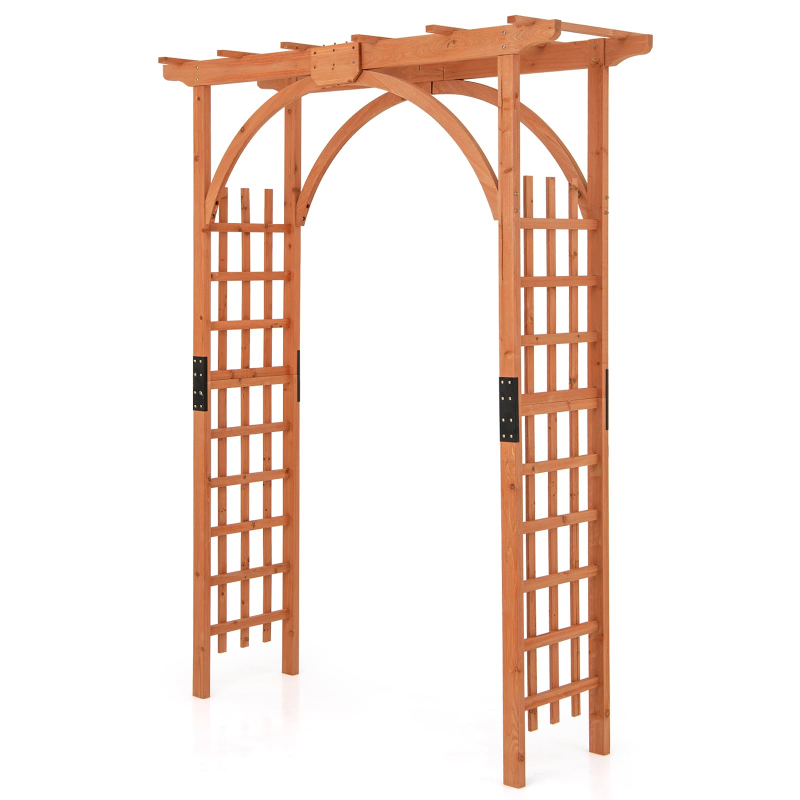 RELAX4LIFE Rosenbogen Holz, Gartenbogen für Kletterpflanzen & Rosen, Torbogen mit Dach, Rankhilfe Rankgitter Rankbogen aus Tannenholz, Rosengitter für Garten & Hochzeit, 160 x 60 x 213 cm, Orange