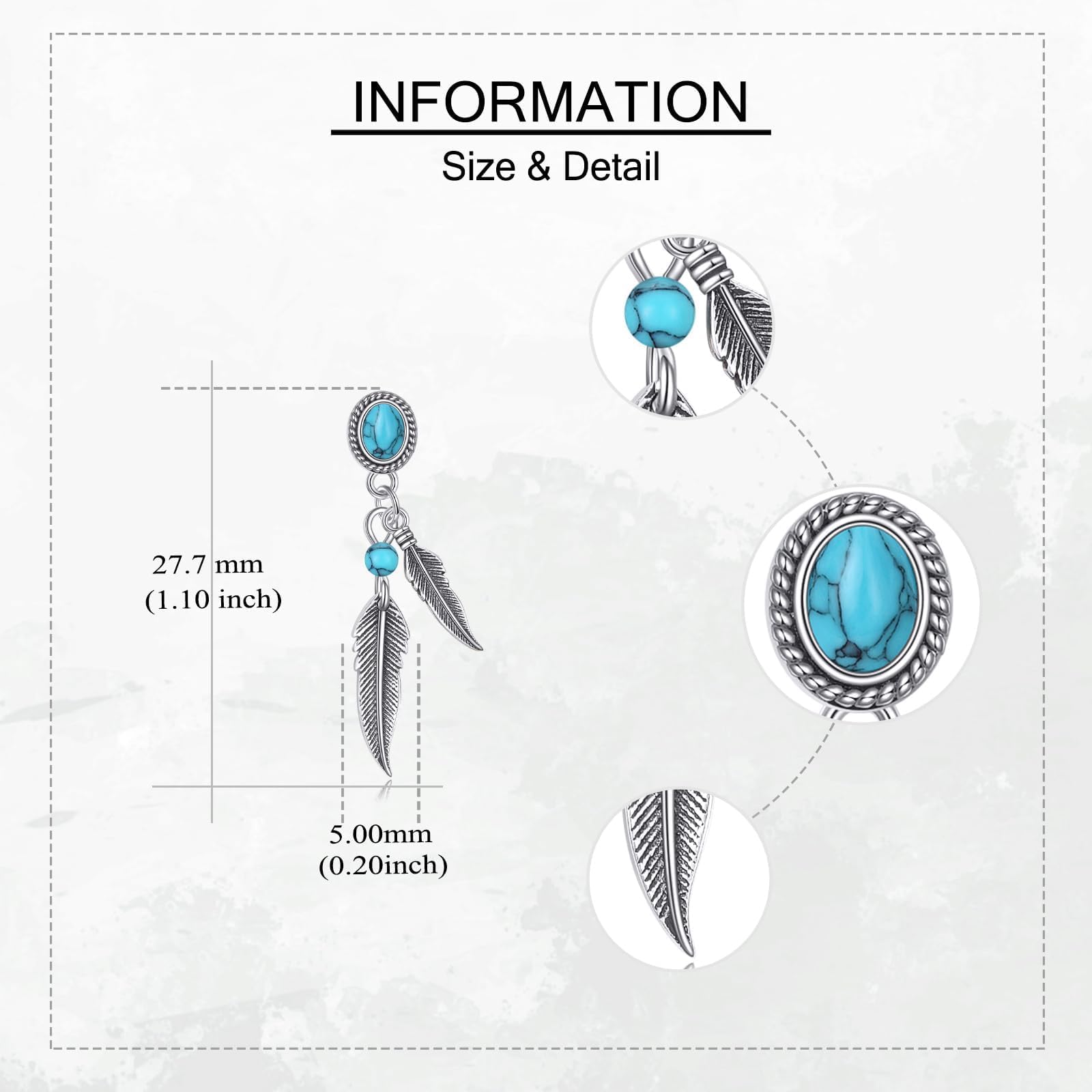 Pendientes de plumas turquesas de plata de ley 925, pendientes de plumas bohemias, joyería occidental para mujer