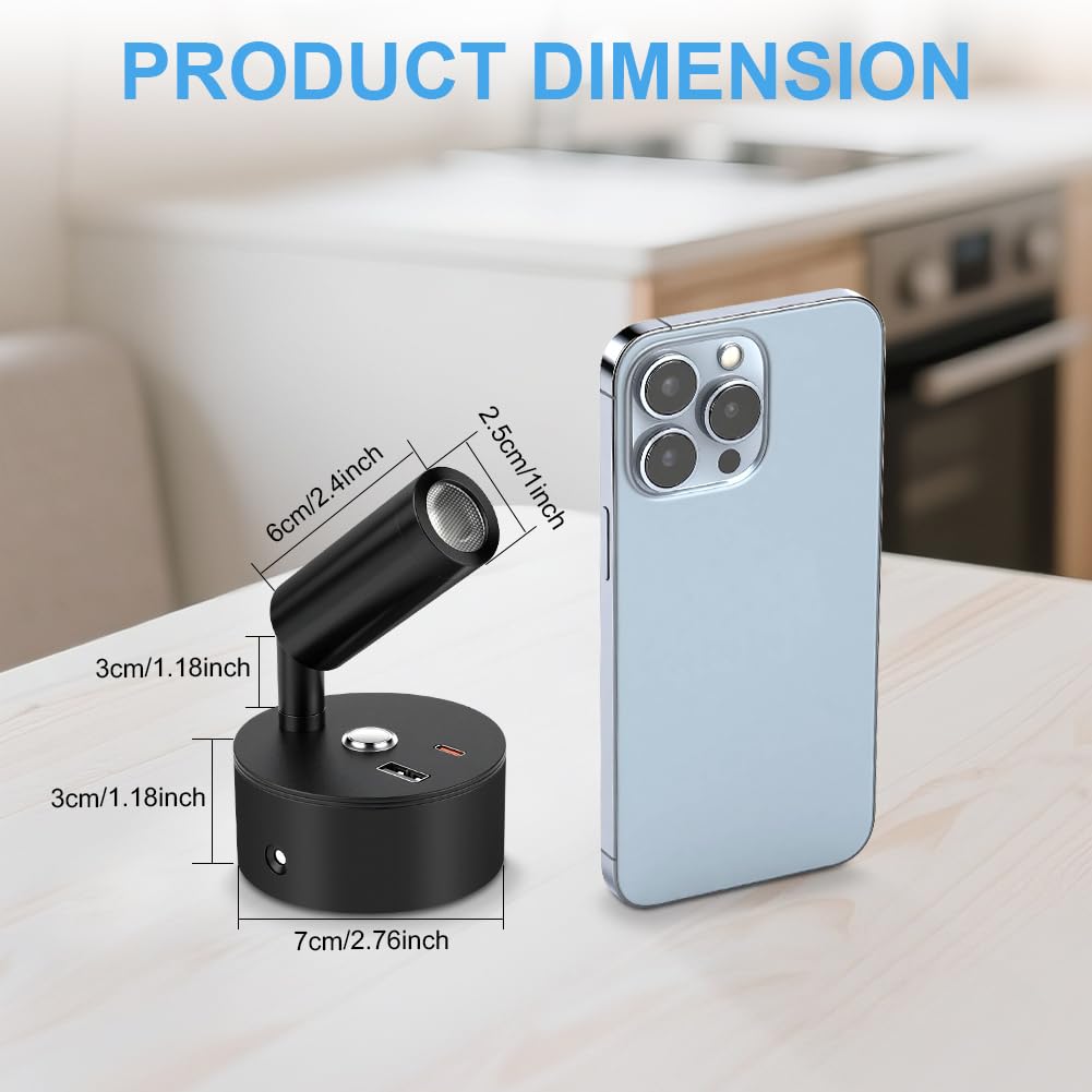 12V LED Leselampe Wohnmobil, 2 Stück Wohnmobil, Wandleuchte Bettlampe mit Schalter Touch Dimmbar, 3 Farbtemperatur Modi mit Ladefunktion USB A+C-Anschlüssen für Auto Wohnwagen Innenbeleuchtung