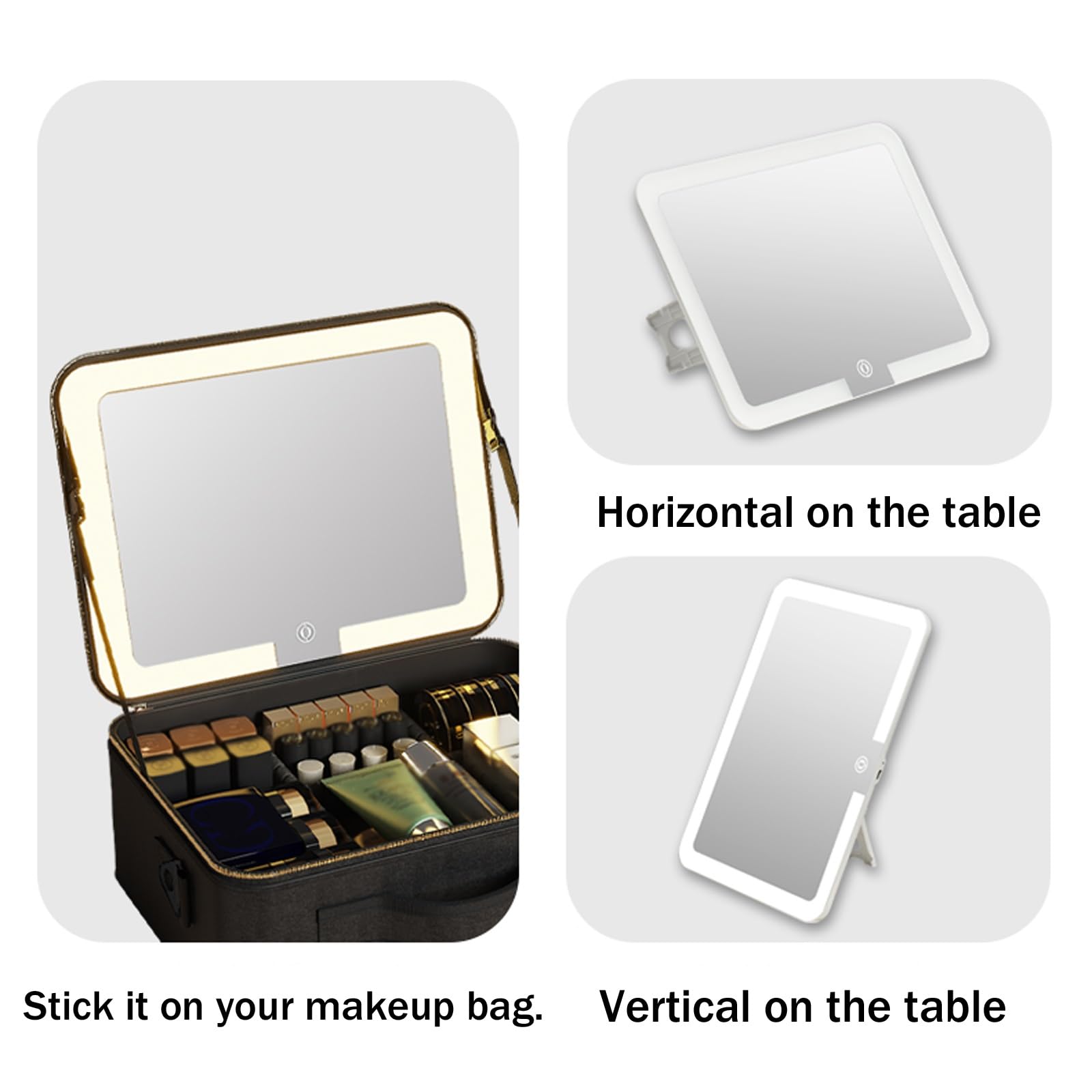 Borsa Trucchi Con Specchio A LED, Makeup Bag Con 3 Modalità Di Illuminazione,Professionale Portatile Trousse Make Up Organizers Trucchi Ragazza Valigetta Porta Trucchi，Beauty Case Da Viaggio(Noir)