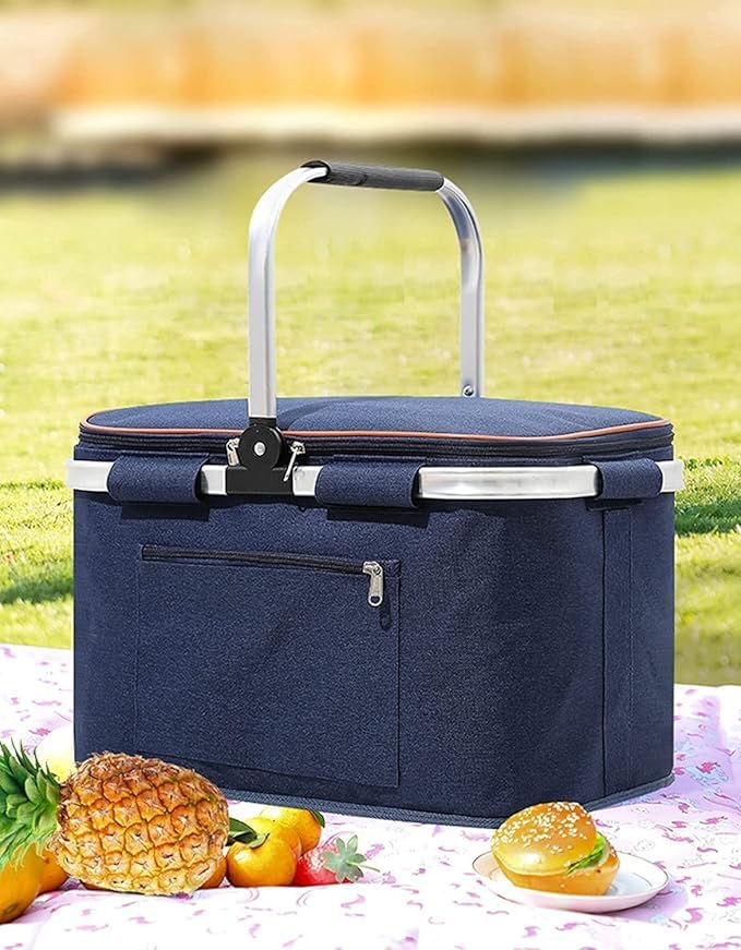 VPGS Large Insulated Picnic Basket, 26L Leakproof Collapsible Portable Cooler Basket Set with Aluminium Handle for Travel, Shopping, Camping, Attach with a Free Foldable Grocery Bag (B0D8YC697X) Amazon Price History, Amazon Price Tracker