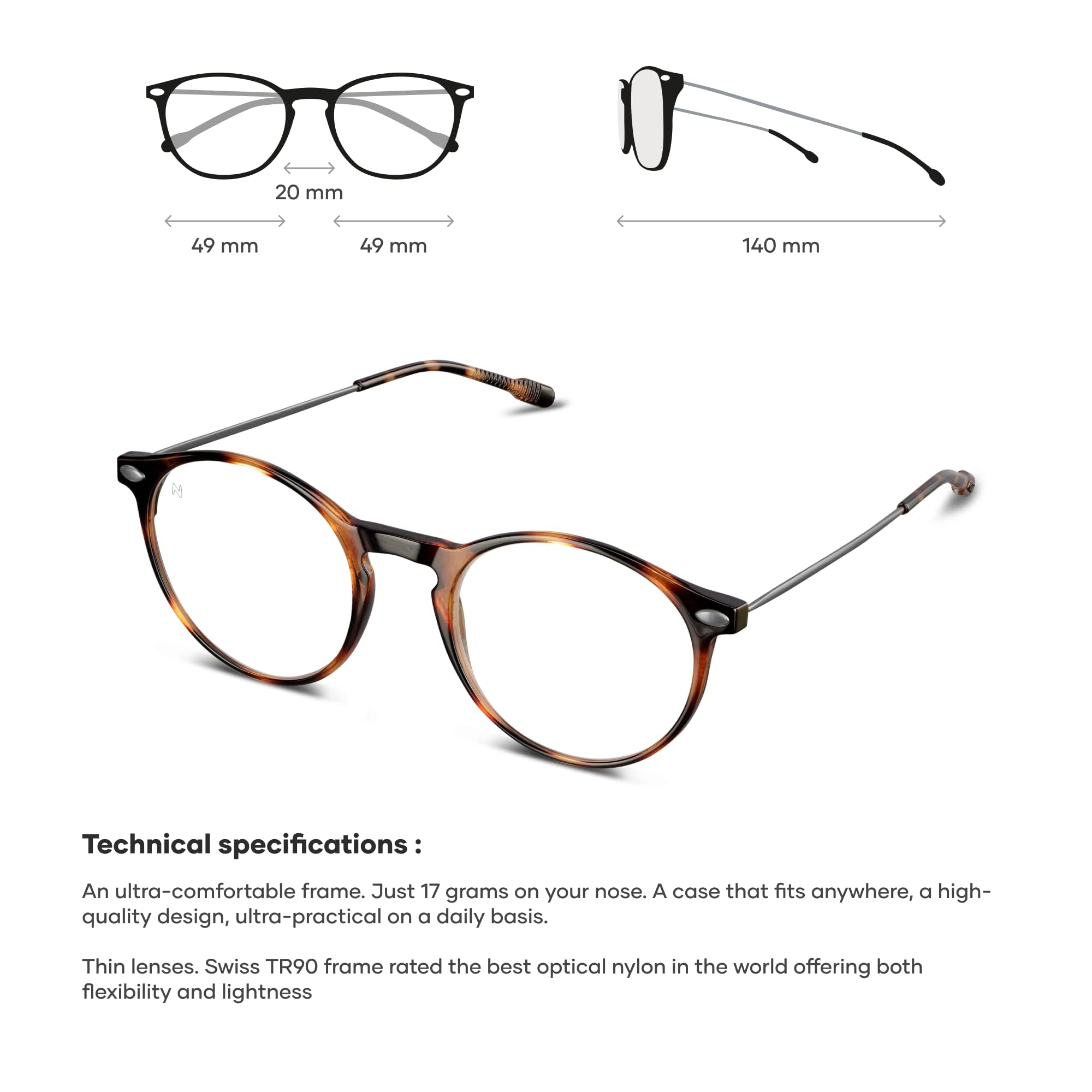 NOOZ Optics Lunettes Loupe Unisexes Ultra-légères 17g Presbytie CRUZ Ovale