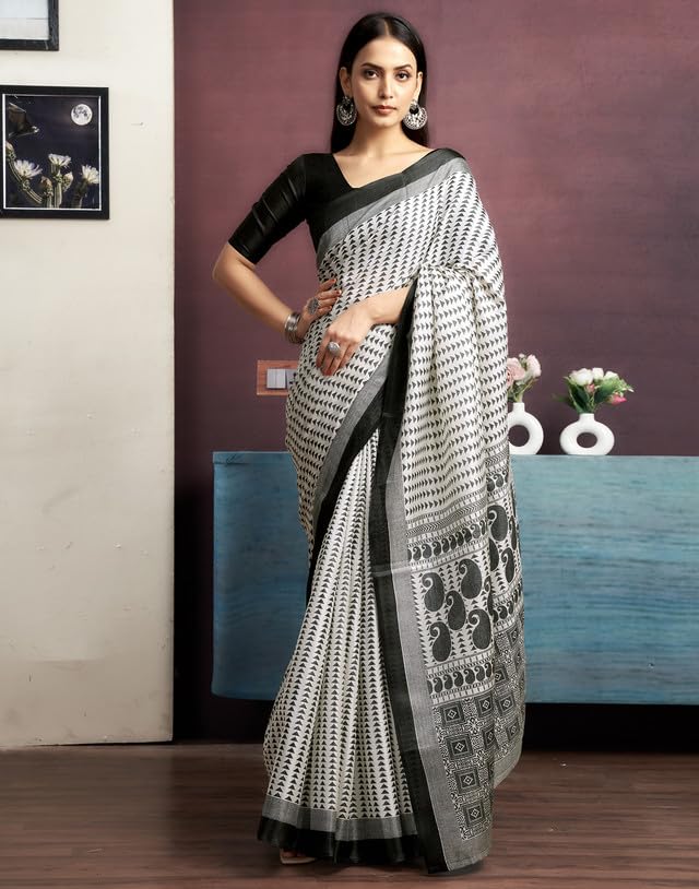 Image of SIRIL Women's Bagalpuri Silk Saree | Varli Printed Saree With Unstitched Blouse Piece