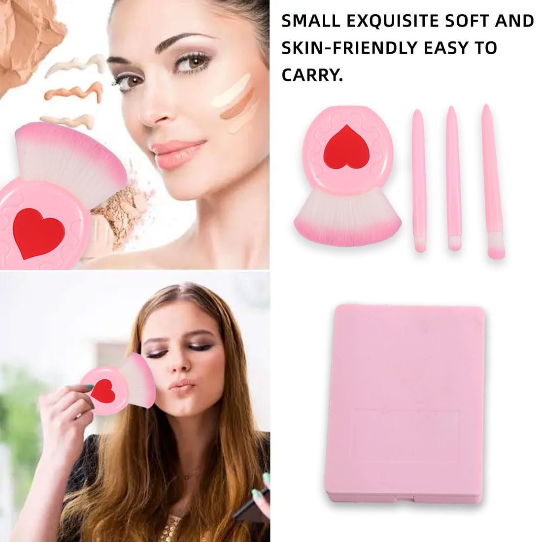 FDCGAS Make-up-Pinsel-Set – 5 Pinsel Mit Spiegelbox, Vegan, Perfekt Für Reisen