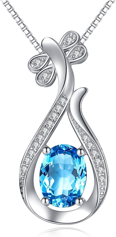 Necklace Pendant Necklace 925 Sterling silver necklace Cubic Zirconia Necklace by Gift box Package Blue