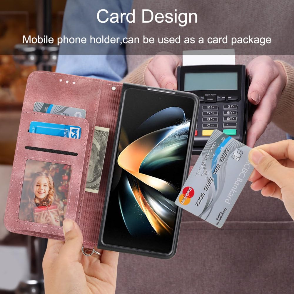 Custodia protettiva con cerniera per cordino a tracolla per Samsung Galaxy Z Fold 5 4 3 Fold5 Fold4 Fold3 5G Porta carte di credito Custodia in pelle, Nero, Per Galaxy Z Fold4