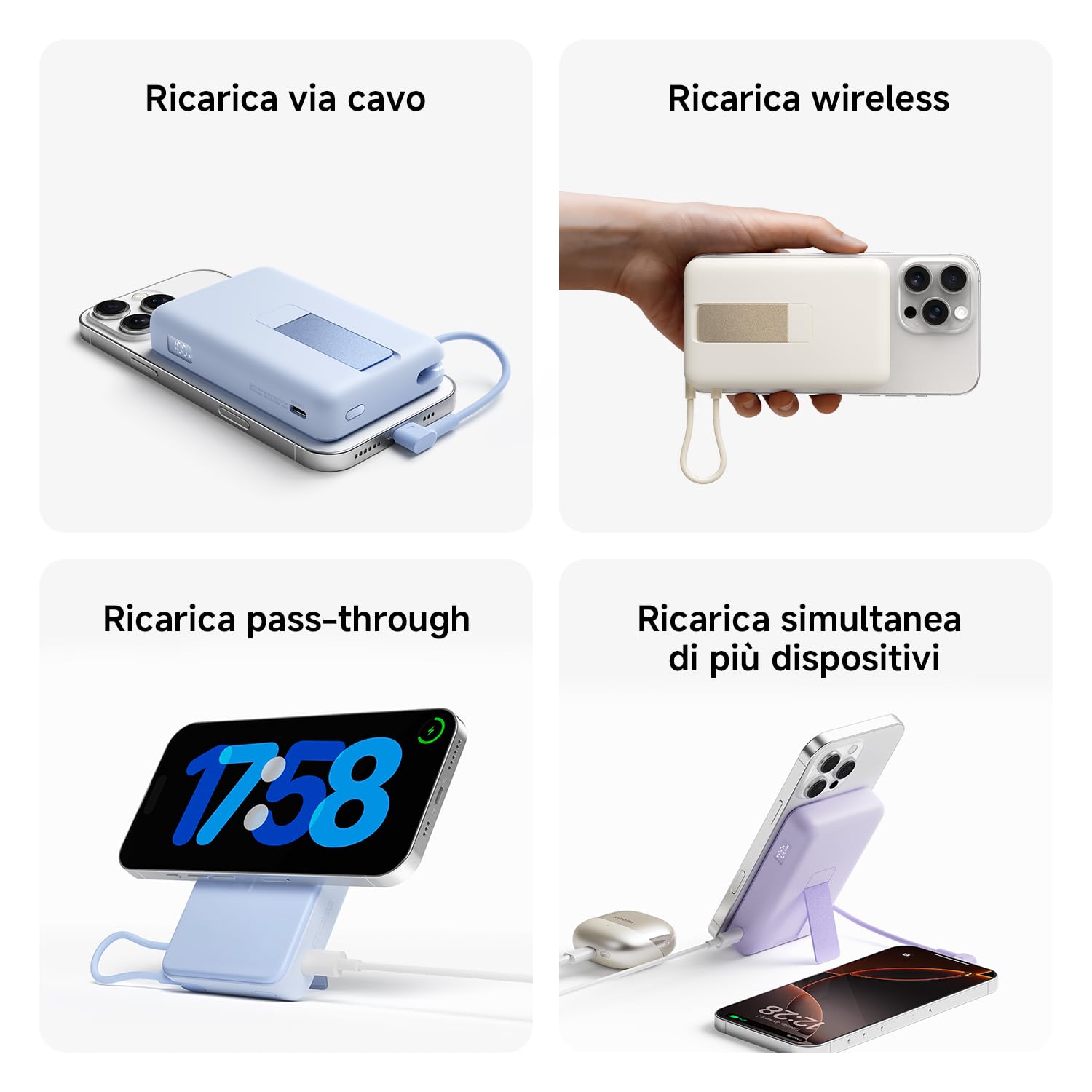 Xiaomi Power Bank Magnetico 10000mAh con Supporto Regolabile, MagSafe USB-C | Power bank MagSafe 10000mAh con supporto integrato. Ricarica wireless + supporto — perfetto per viaggi e videochiamate.