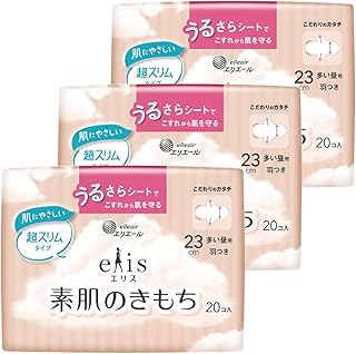 エリス 素肌のきもち 超スリム 羽つき 23cm(多い昼用)60枚(20枚×3パック)【まとめ買い】