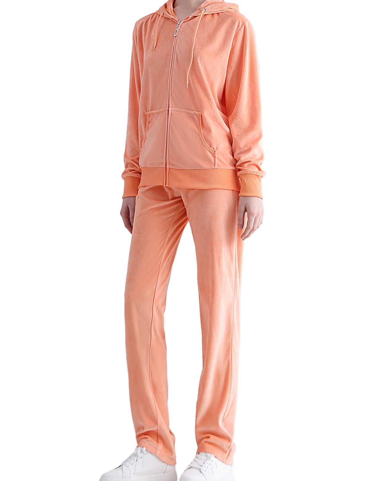 Yasumond Womens Velour Tracksuit 2 Piece Outfits Long Sleeve Zip Hooded Lounge Velvet Sweatshirt and Sweatpants Set