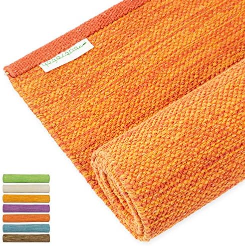 Yogasana Cotton Yoga Mat Eco Friendly Hand Woven - Yoga Rug - Fire (red) Thick Non Slip Exercise & Fitness Mat for Home Workouts (24” W x 72” L x 5mm Thick)