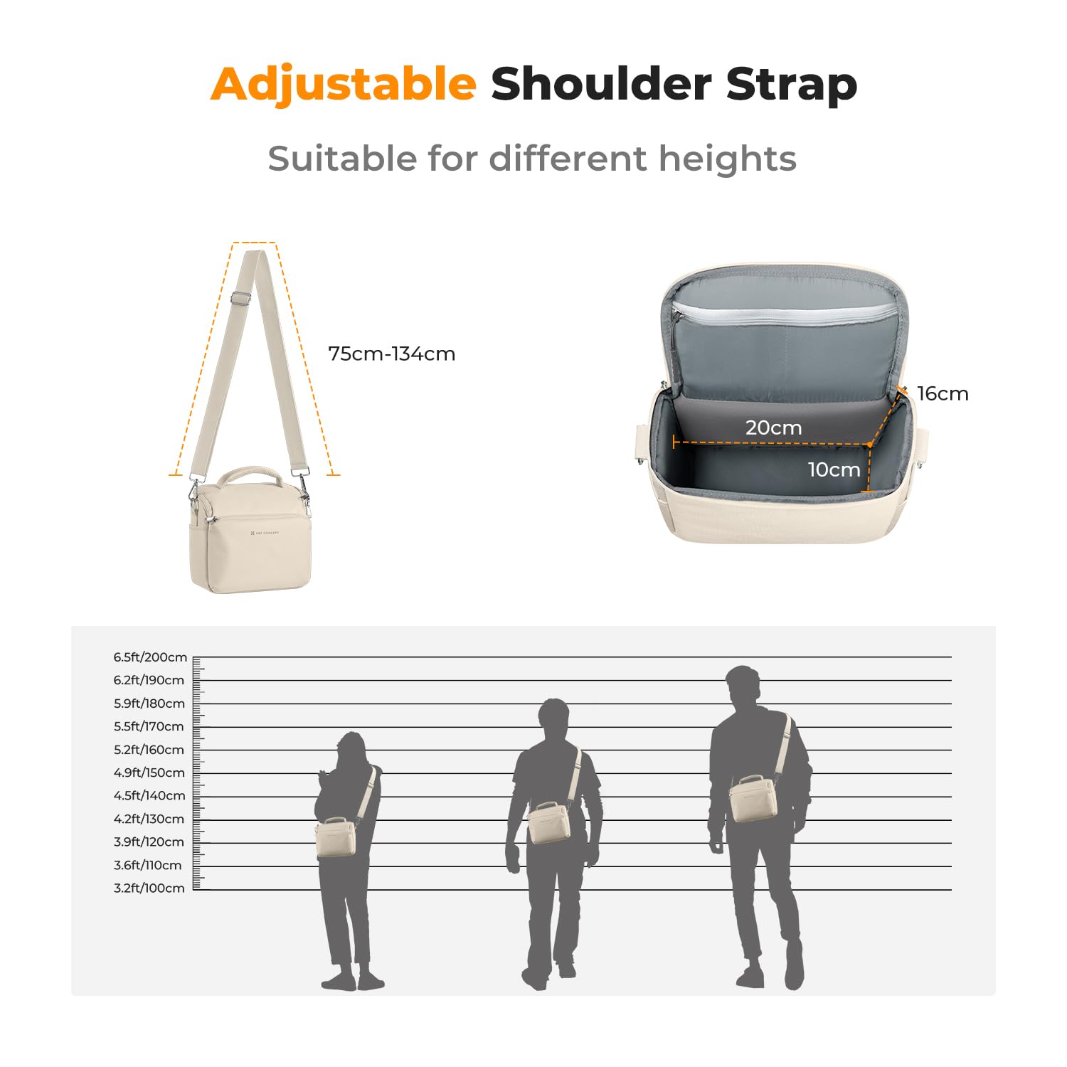 K&F Concept Torba na aparat, mała pojedyncza torba na ramię Crossbody Kompaktowa z regulowanym paskiem - Beżowy