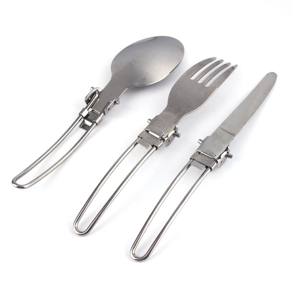 VGEBY 2 Set Foldable Stainless Steel Cutlery Set Fork Spoon with Package Bag for Camping Travel Outdoor Activities Outdoor Dining Tableware