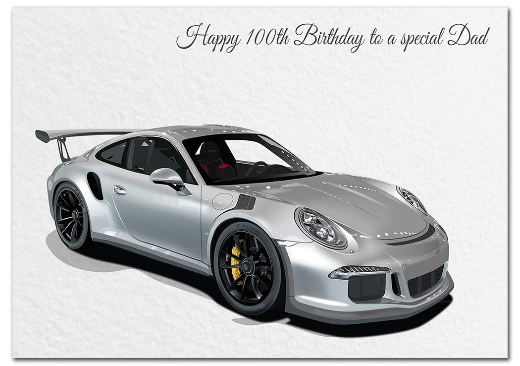 Extra Large Dad 100th Birthday Card - XL Big thick A4 size - Cool Sports Car Classic Motor Art - Special Age Year Traditional Greeting - Huge Happy Wishes Him Men Male - UK Eco-Friendly — image 1