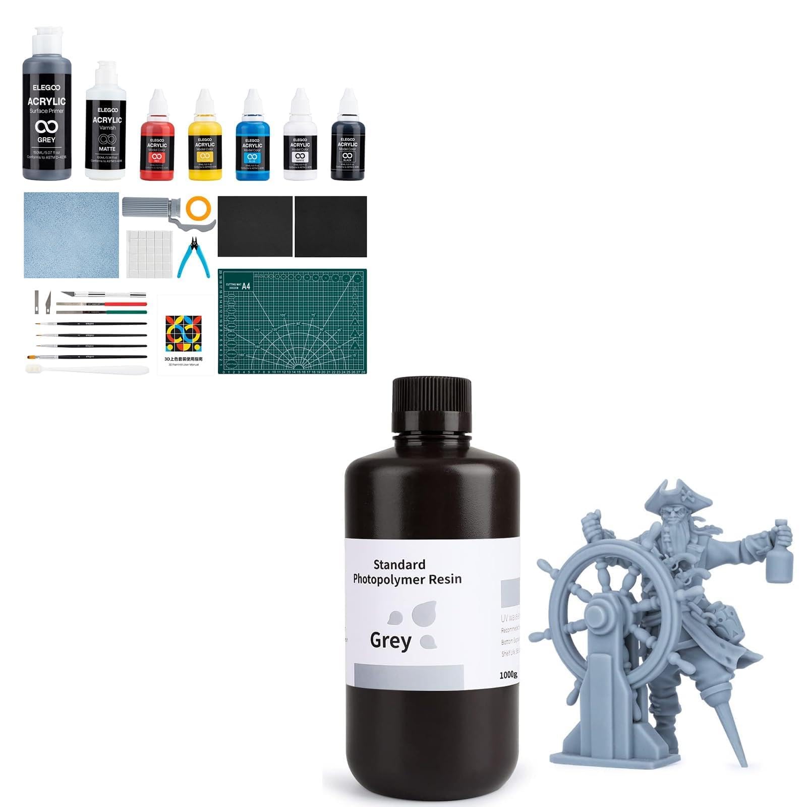 ELEGOO 3D Resina Rápida gris y Kit de Pintura 3D