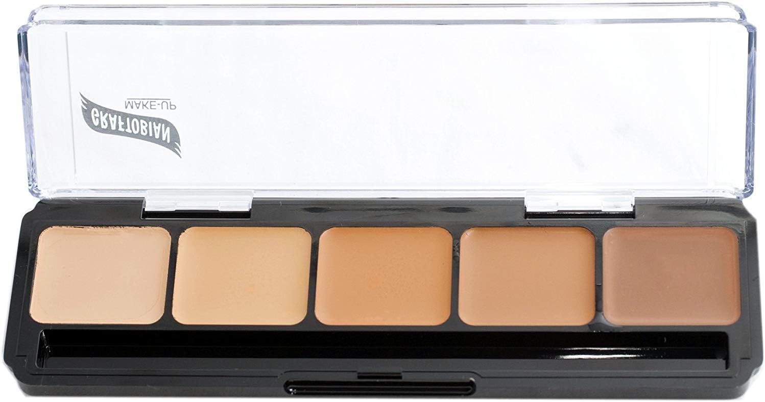HD Glamour Crème Foundation Palette (Warm #3) - High Definition 5 Color Makeup Palette, Cream Based Foundation Concealer and Contour Palette, Full Coverage - Medium/Dark Warm Skin Shades