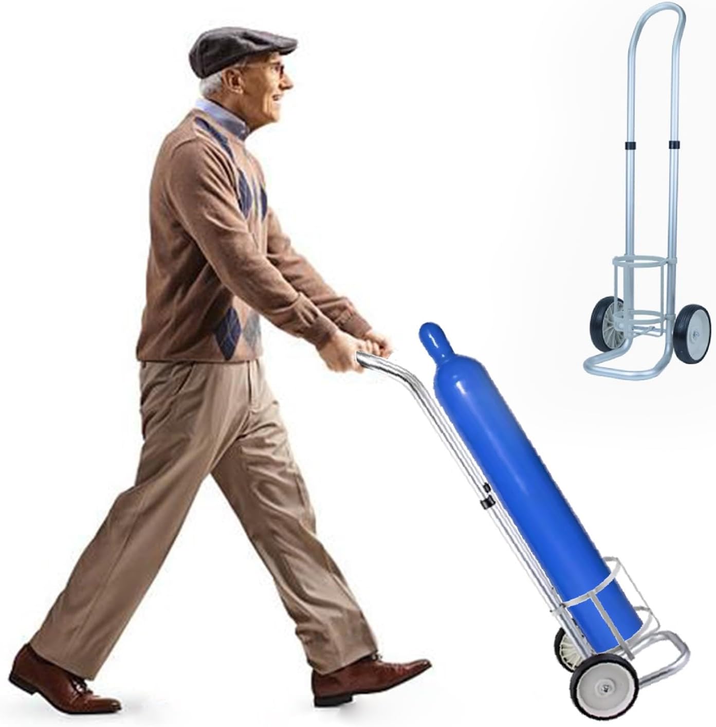 Cylinder Tank Holder Lightweight Aluminum Oxygen Tank Cart Dolly, Adjustable Height Gas Tank Trolley for Clinics, Portable Rolling Oxygen Cylinder Cart Trol(15.8cm/6.2in