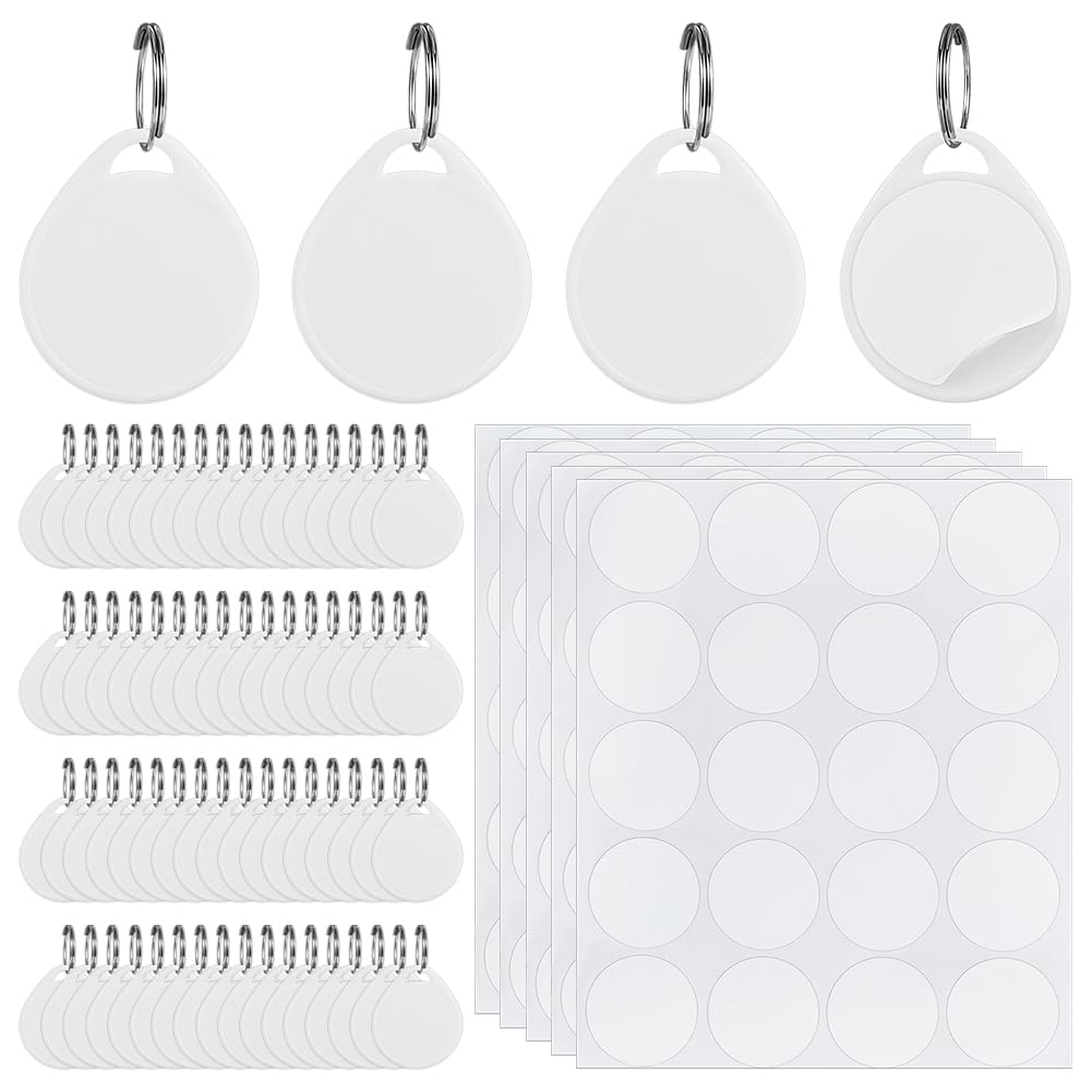 BENECREAT 100 Packs Plastic Key Tag with Sliver Key Ring, Blank Keychains for Car Dealership, Rental & Repair Business(37 x 32mm/1.4 x 1.2inch)