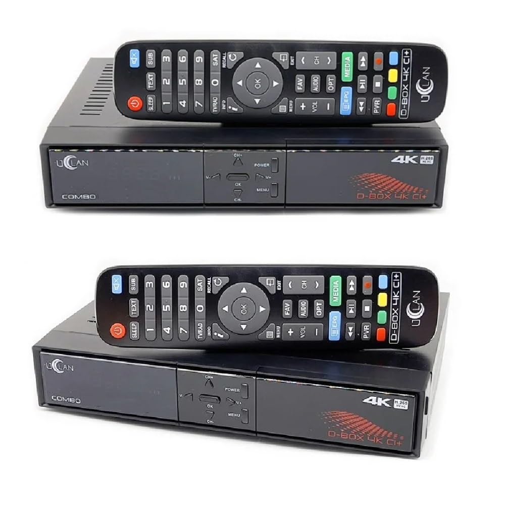 UCLAN D-Box 4K UHD Combo Receiver mit CI+ Schacht & Kartenleser, Sat- Kabel- & DVB-T2 Receiver für CI Plus, für Satellitenschüssel Kabelfernsehen & DVBT2, HDMI, Multistream + M@tec HDMI Kabel