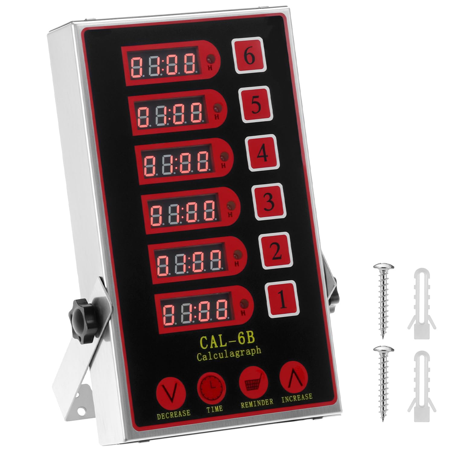 QWORK Temporizador de cocina, temporizador culinario comercial de acero inoxidable de 6 canales con alarma ultra fuerte