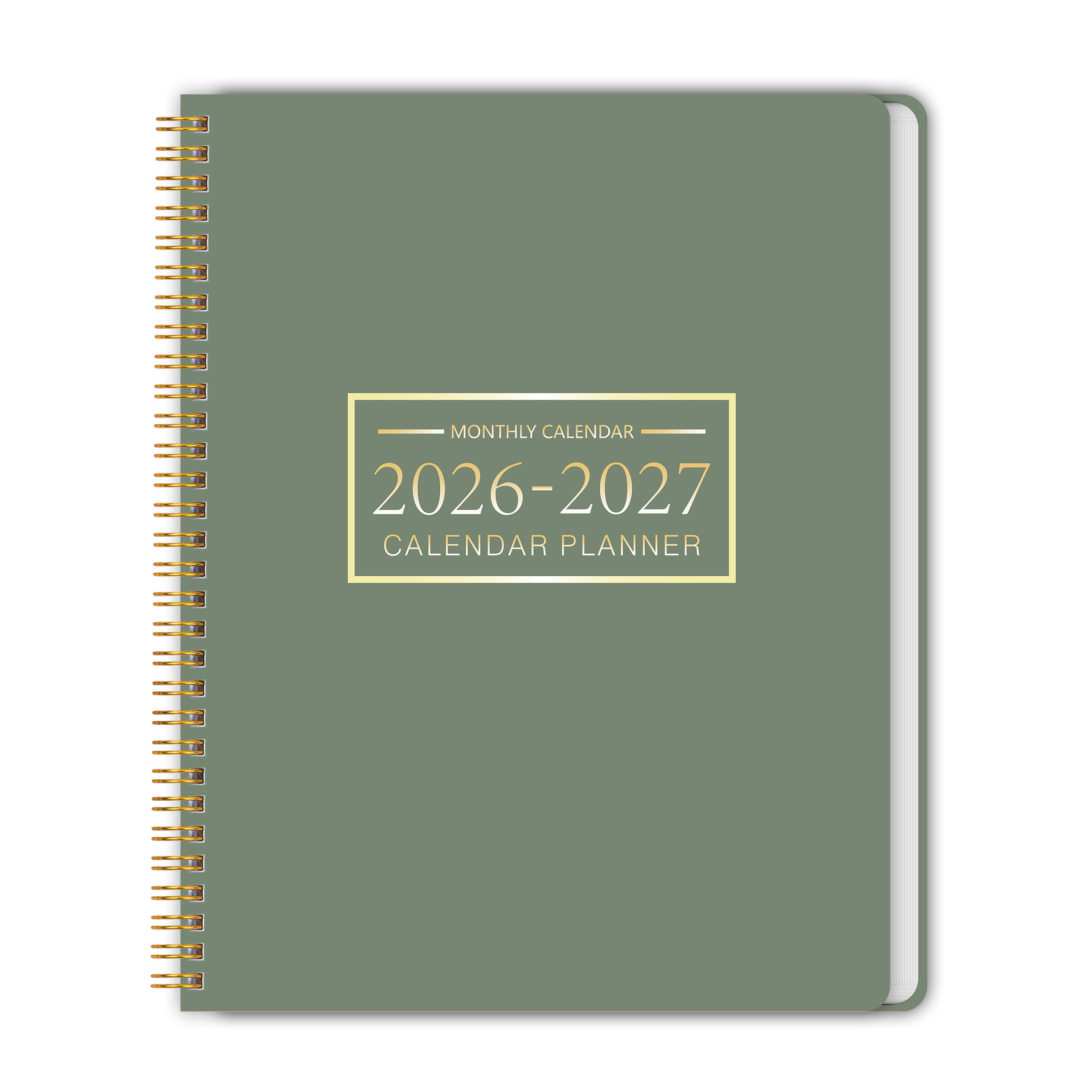 Monthly Planner Jan 2026 - Dec 2027, Calendar Planner for 24 Months, 9ร11 Inch, Teacher Monthly, Waterproof PVC Cover, Spiral Bound, Time Management Calendar, Perfect for School & Office (Green)