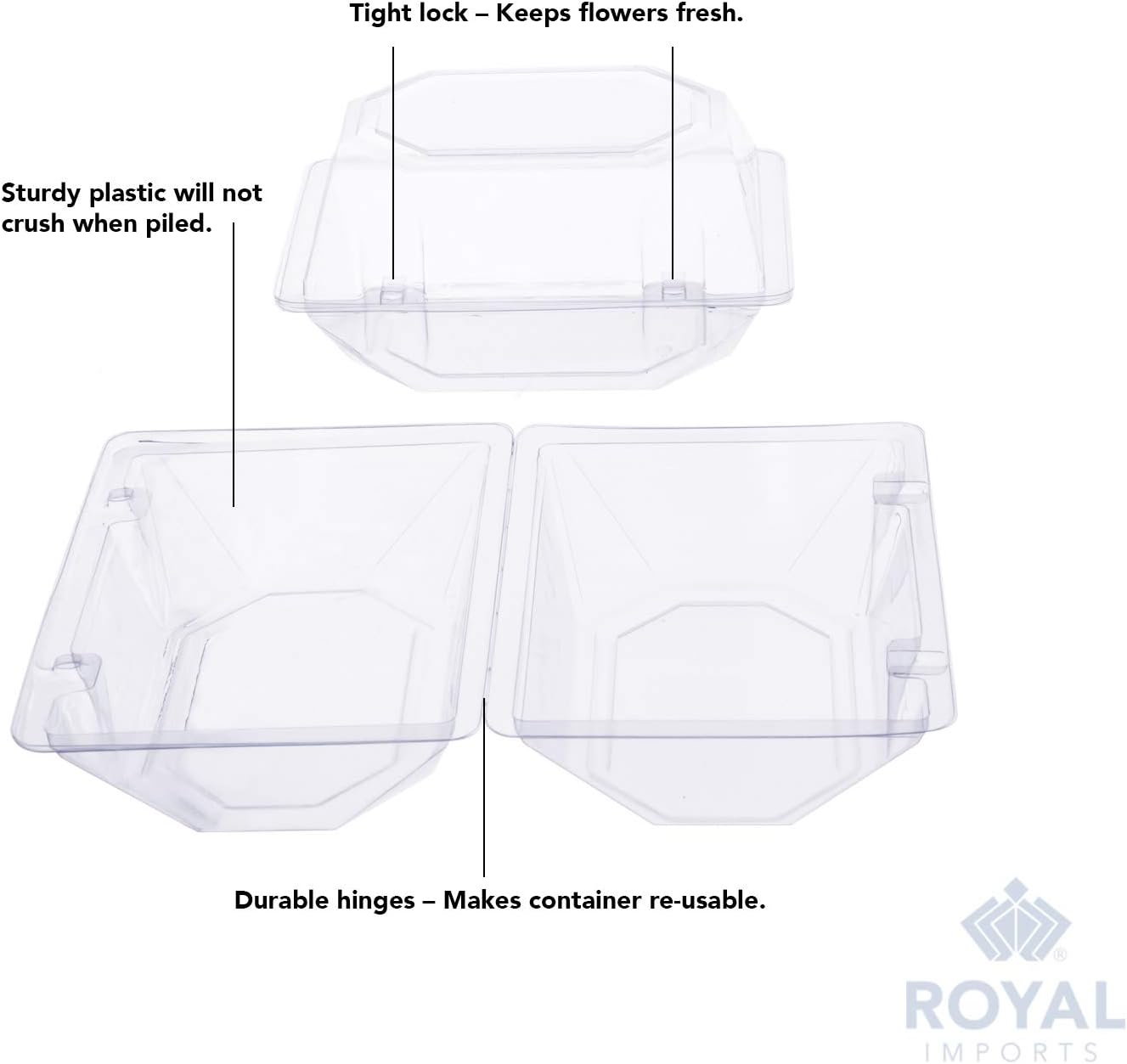 Royal Imports Clear Plastic Flower Box for Corsage, Boutonniere, Rose, Orchid Prom Wedding Craft Container 6x5x4-100 Pack