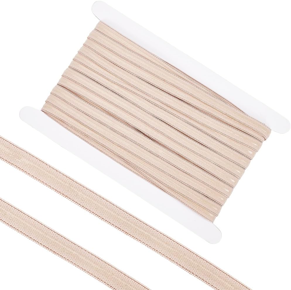 GORGECRAFT 10MM Wide Silicone Gripper Elastic Bands 20 Yards Non-Slip Flat Stretch Cord Brown Elastic Fibre Silicone Gripper Tape for Underwear Wig Making DIY Crafts Garment Sewing Project Accessories