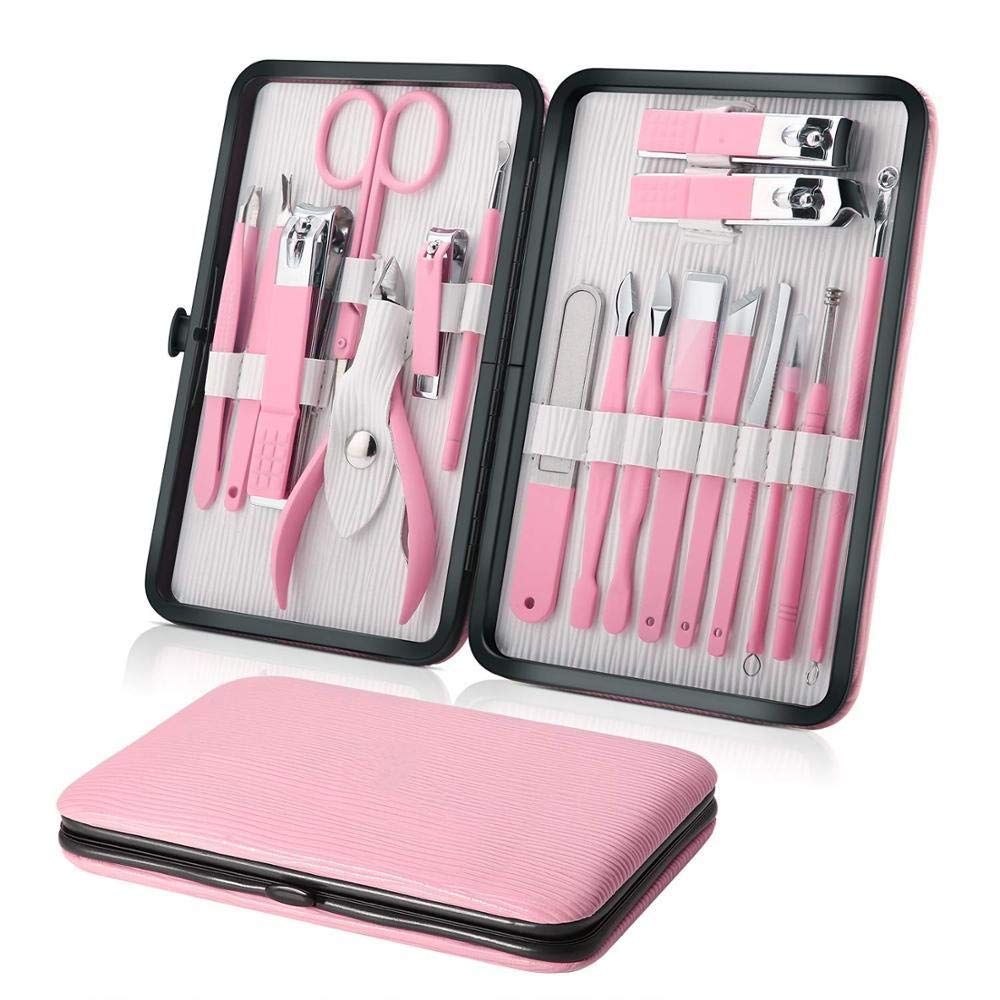 Coupe-Ongles Kit de manucure pédicure, kit de Soin des Ongles Professionnel 18 pièces avec Outils de Soin du Visage, pour kit d'outils de Voyage pour Hommes et Femmes-B_18 pièces (A 18)