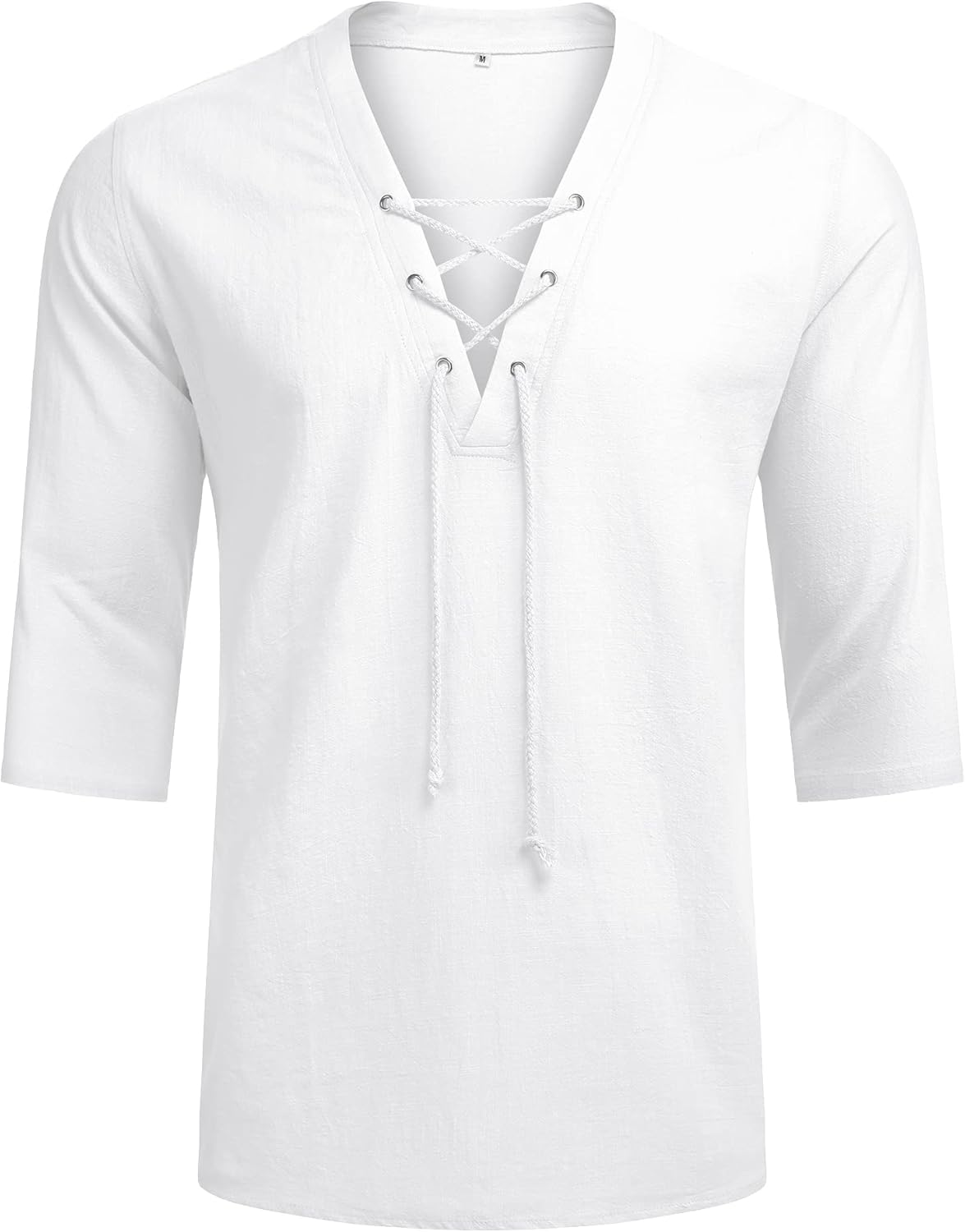 LecGee Men's Casual Cotton Linen Shirt Short Sleeve V Neck Lace Up Hippie Beach Tee Shirts Yoga Summer Top - Image 4