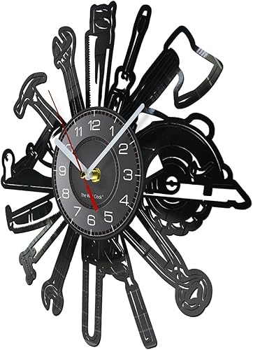 Miniatura 2 de OTKU Reloj de pared de 11.8 in para coche, herramientas de garaje, disco de vinilo, reloj de pared, servicio mecánico, herramienta de reparación,