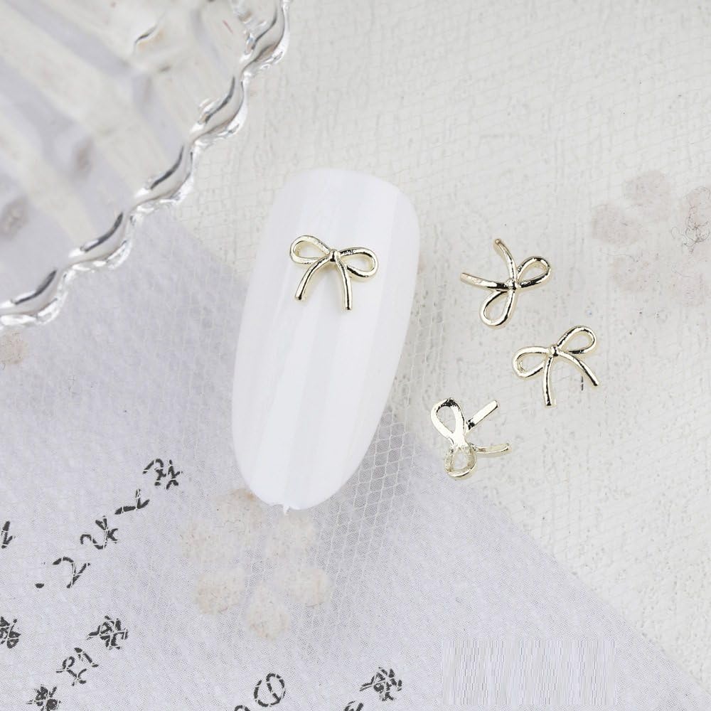 qbodp 100 Pcs Nail Charms, Fashion Nail Ornaments, Small Bow Decorations for Nail, Nail Supplies Nail Art Decoration Accessories,Gold
