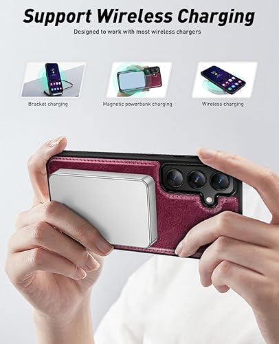 Miniatura 10 de OCASE Funda tipo cartera desmontable para Samsung Galaxy S24 con tarjetero 2 en 1 Funda de piel sintética con bloqueo RFID, soporte magnético